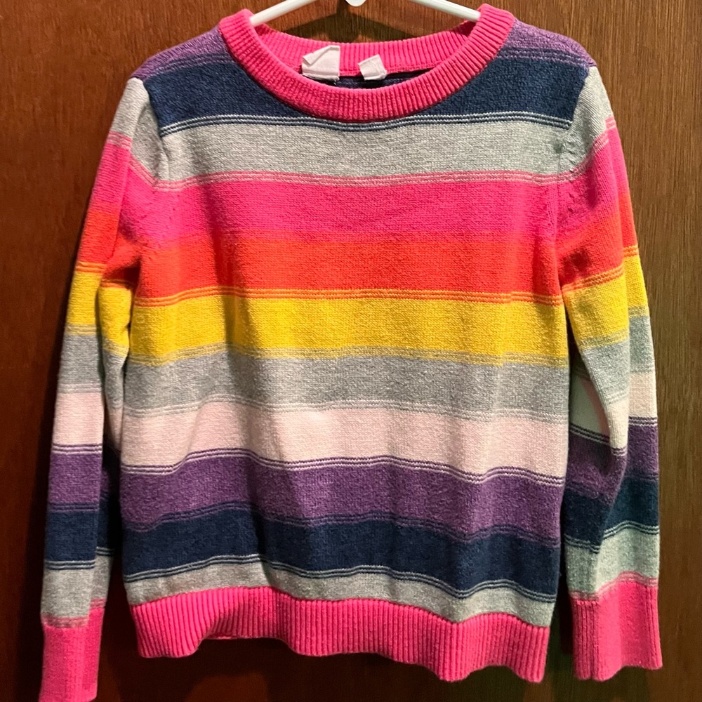 Gap Kids Girls Bright Striped Sweater, Pink, Yellow, Orange, Purple, Navy